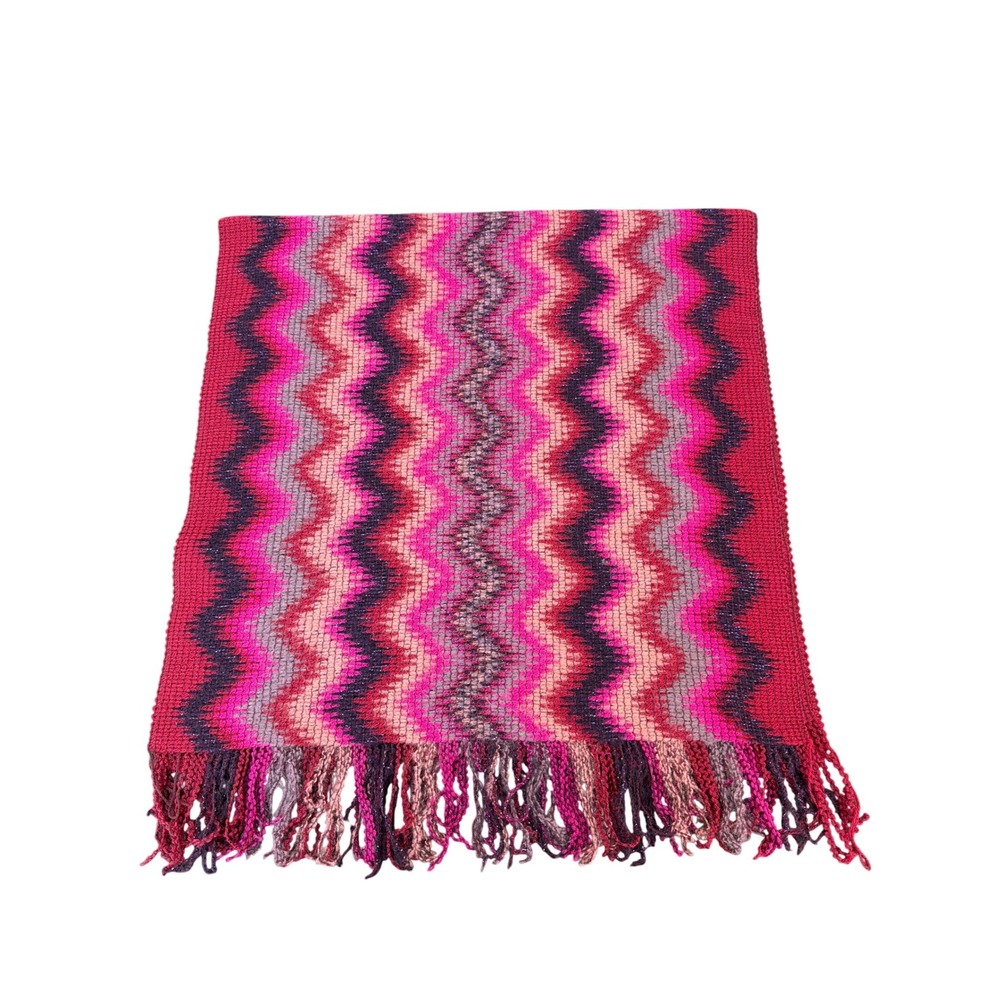 Missoni Foulard Wool Mohair Blend Pink Chevron Fringe Scarf Vibrant Lightweight‎